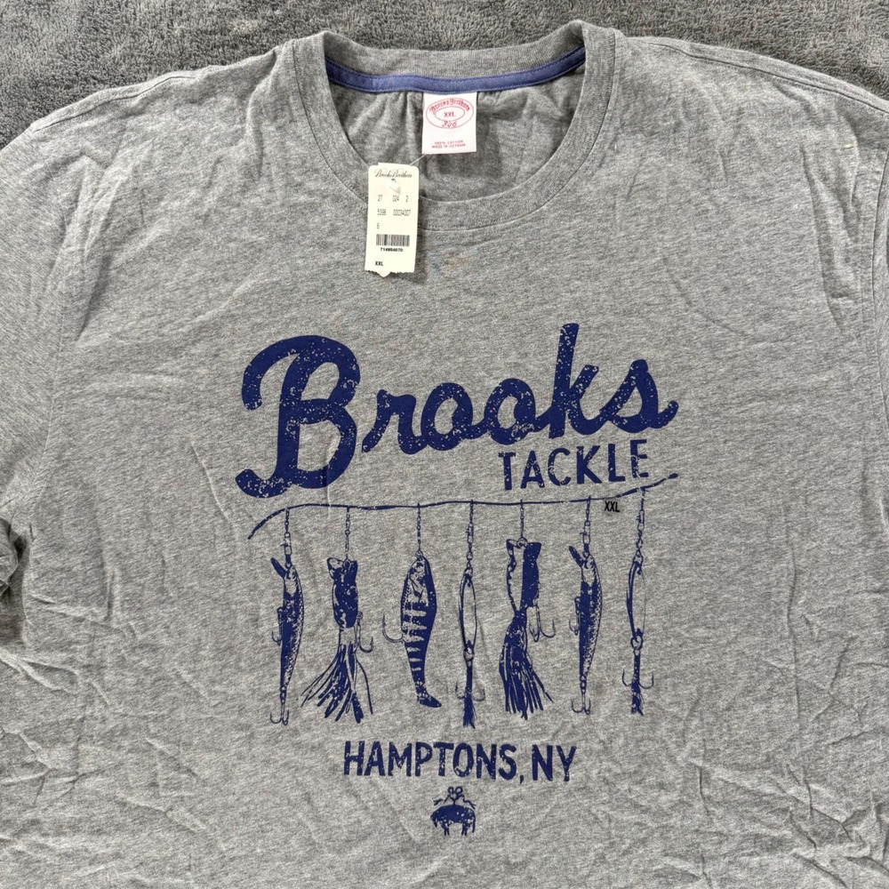 Brooks Brothers T-Shirt Mens XXL Gray Hamptons Fishing Lure Graphic Tee 346